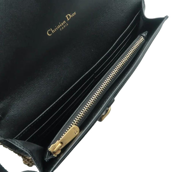 CHRISTIAN DIOR Long Saddle Leather Crossbody Chain Wallet Black