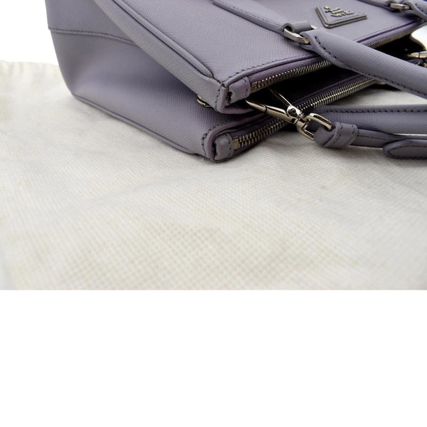 PRADA Front Pocket Double Zip Saffiano Leather Tote Shoulder Bag Light Purple