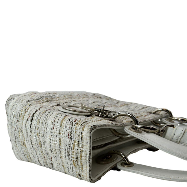 CHRISTIAN DIOR Medium Lady Dior Tweed Leather Shoulder Bag White