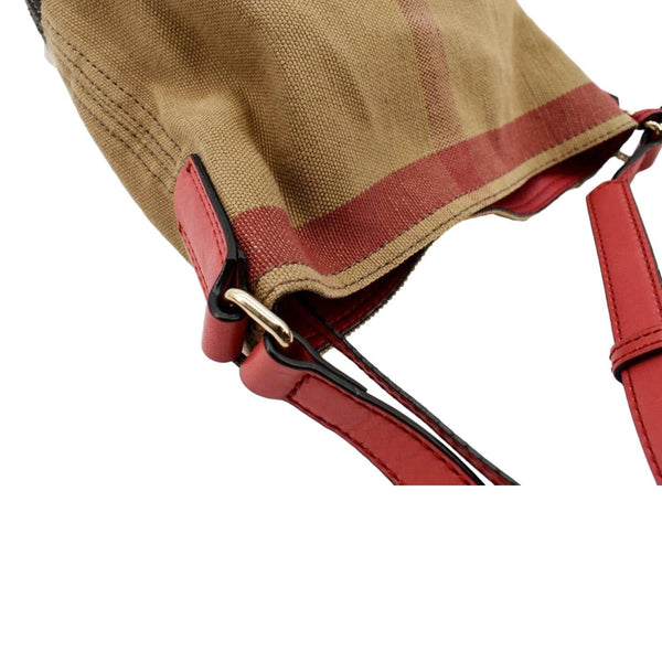 BURBERRY Susanna Check Canvas Bucket Shoulder Bag Red