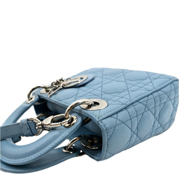 CHRISTIAN DIOR Mini Lady Dior Cannage Lambskin Leather Shoulder Bag Blue
