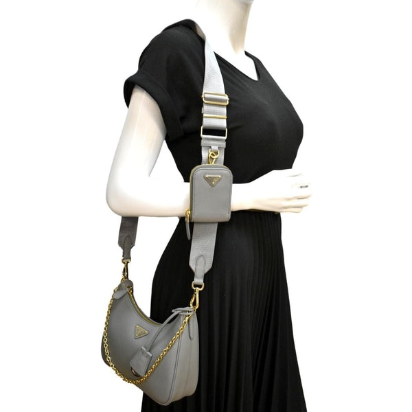 PRADA Re-Edition 2005 Saffiano Leather Shoulder Bag Gray