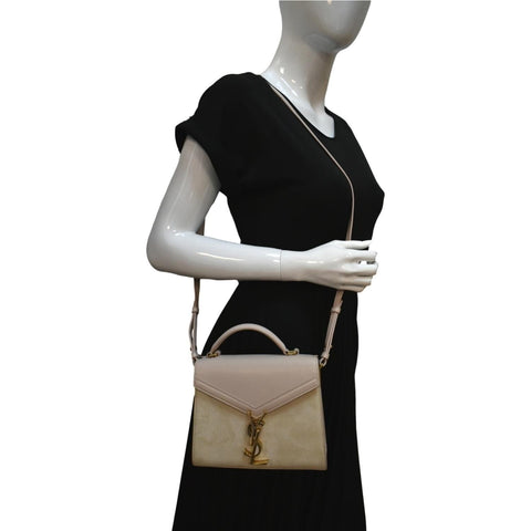 YVES SAINT LAURENT Cassandra Mini Calfskin Leather Shoulder Bag Cream