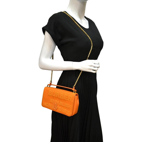 BURBERRY Horseferry Print Lola Canvas Leather Shoulder Bag Orange