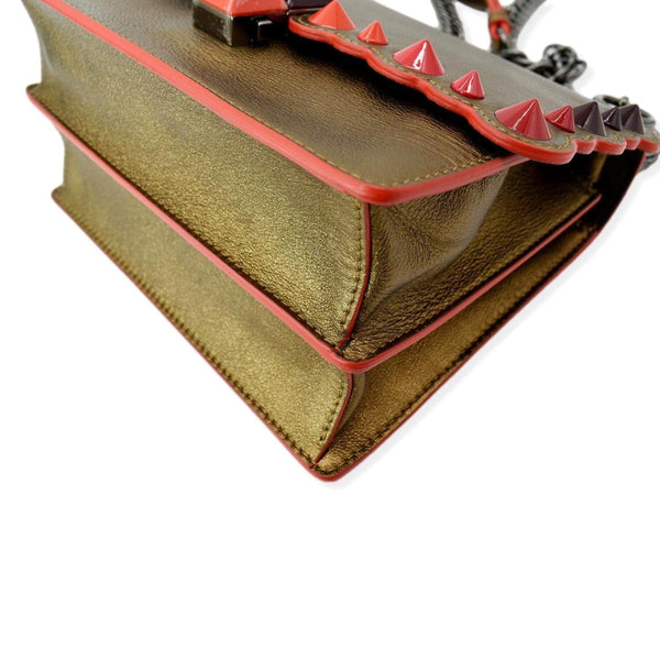 FENDI Kan I Small Studded Metallic Leather Chain Shoulder Bag Gold