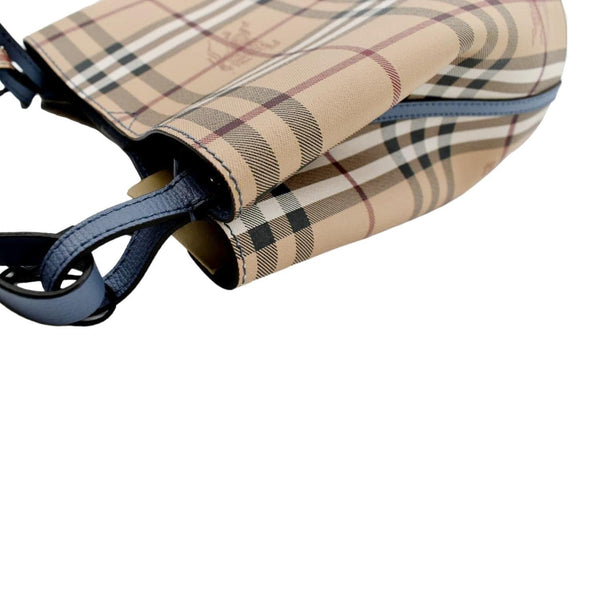 BURBERRY Bucket Haymarket Check Canvas Crossbody Bag Beige