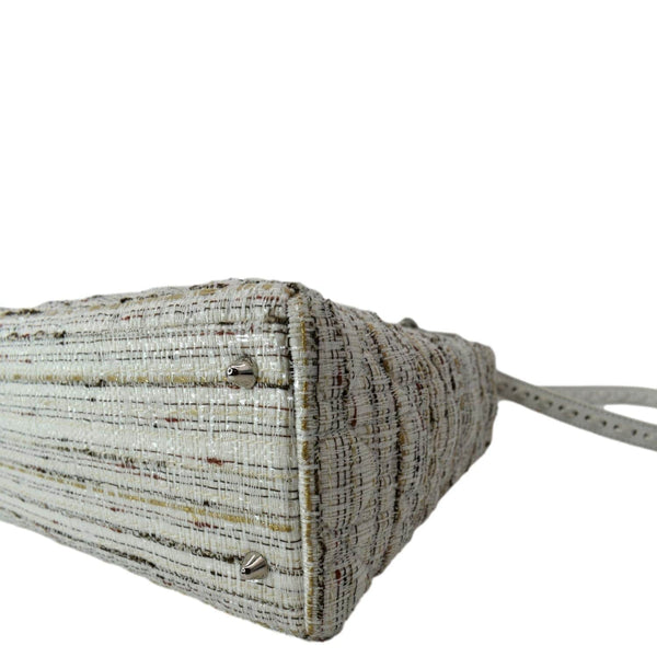 CHRISTIAN DIOR Medium Lady Dior Tweed Leather Shoulder Bag White