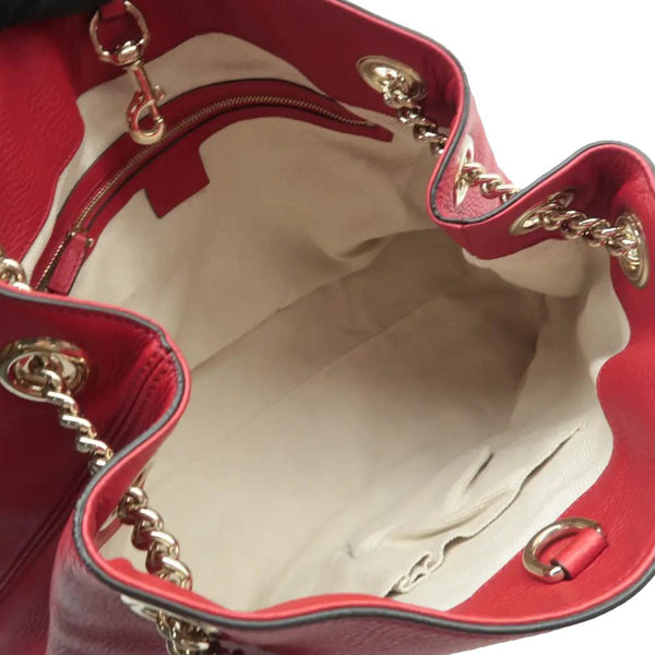 GUCCI Soho Pebbled Leather Chain Shoulder Bag Red 308982