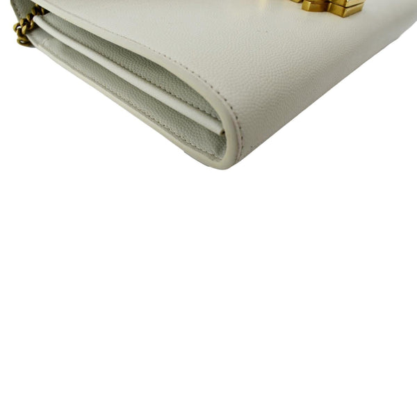 YVES SAINT LAURENT Cassandra Grain De Poudre Embossed Flap Crossbody Bag White