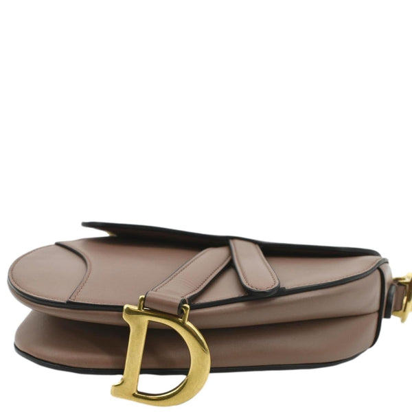 CHRISTIAN DIOR Saddle Calfskin Leather Satchel Bag Rose Taupe