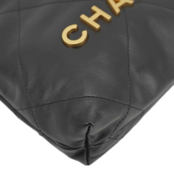 CHANEL 22 Mini Shiny Calfskin Leather Chain Crossbody Bag Black