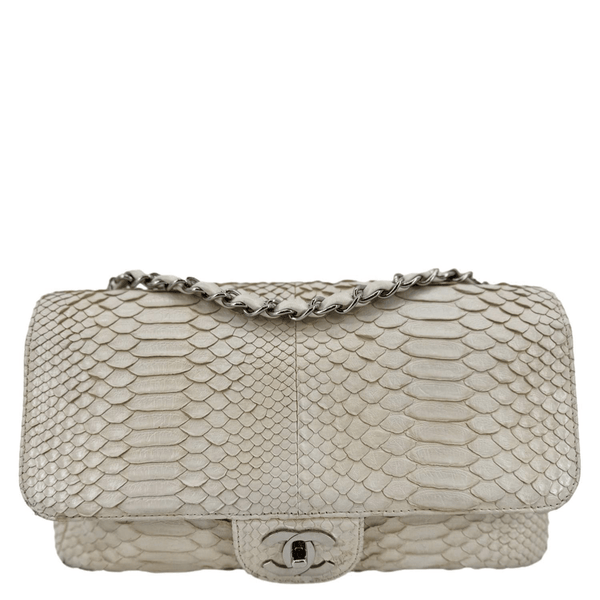 CHANEL Flap Python Leather Crossbody Bag Ivory