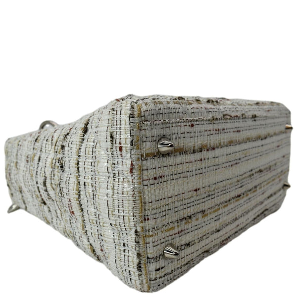 CHRISTIAN DIOR Medium Lady Dior Tweed Leather Shoulder Bag White