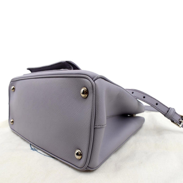 PRADA Front Pocket Double Zip Saffiano Leather Tote Shoulder Bag Light Purple