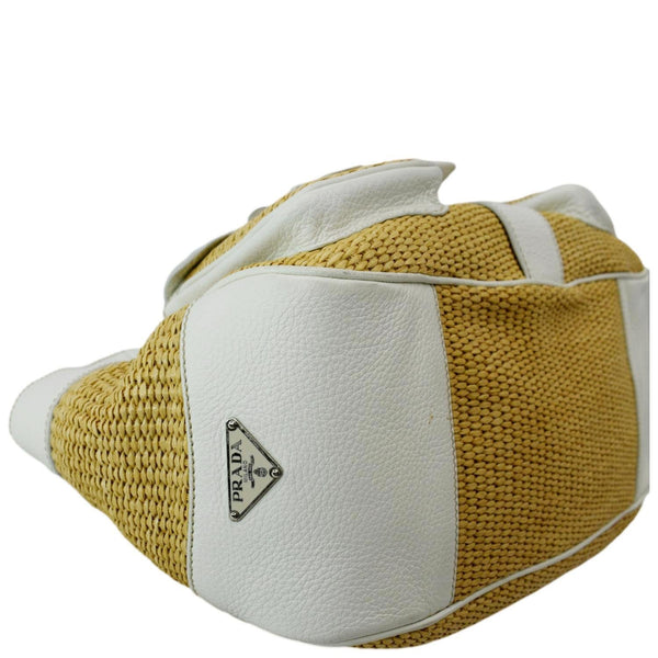 PRADA Paglia Vitello Daino Naturale Leather Satchel Bag Natural