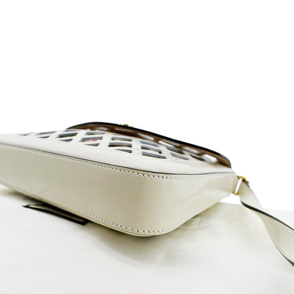 GUCCI Cutout Medium Floral Canvas Shoulder Bag White 550138