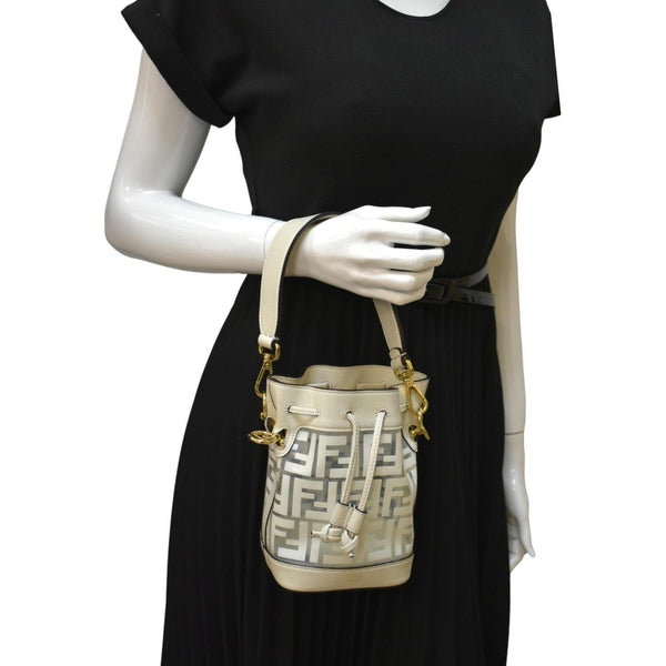 FENDI Mon Tresor Drawstring FF PVC Leather Bucket Bag White