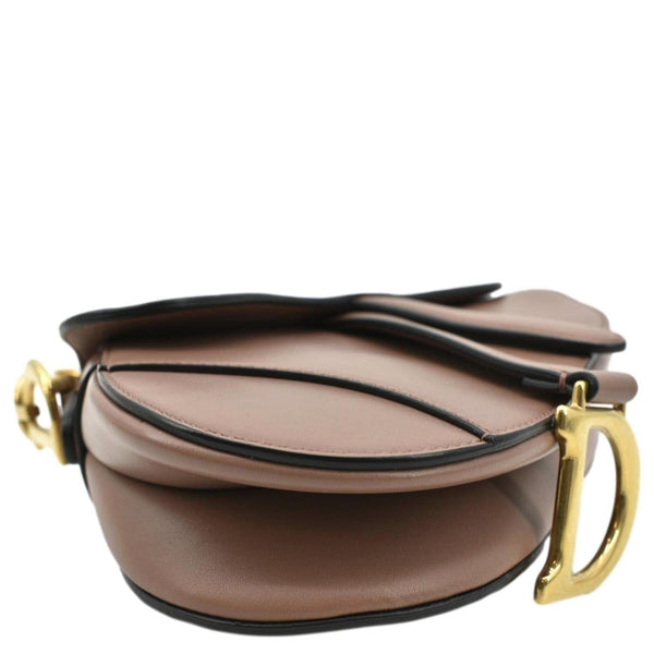 CHRISTIAN DIOR Saddle Calfskin Leather Satchel Bag Rose Taupe