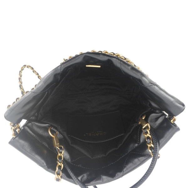 CHANEL 22 Mini Shiny Calfskin Leather Chain Crossbody Bag Black