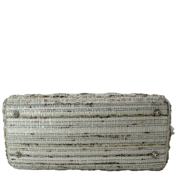 CHRISTIAN DIOR Medium Lady Dior Tweed Leather Shoulder Bag White