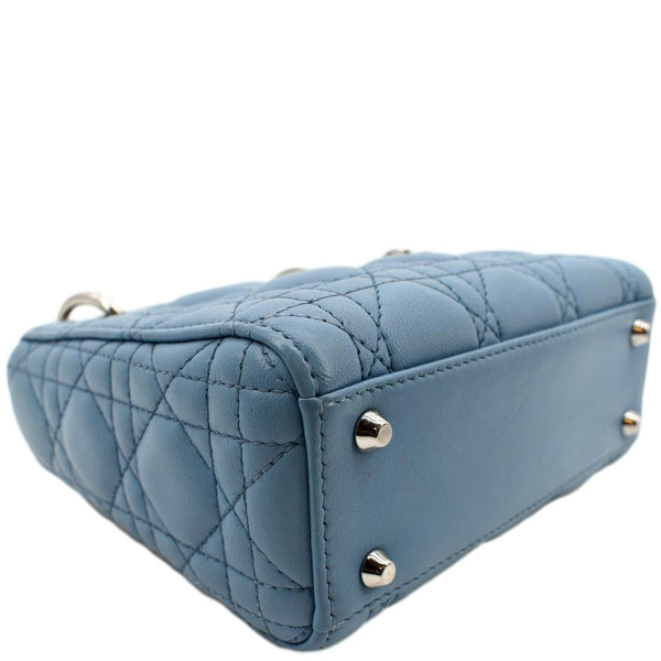 CHRISTIAN DIOR Mini Lady Dior Cannage Lambskin Leather Shoulder Bag Blue