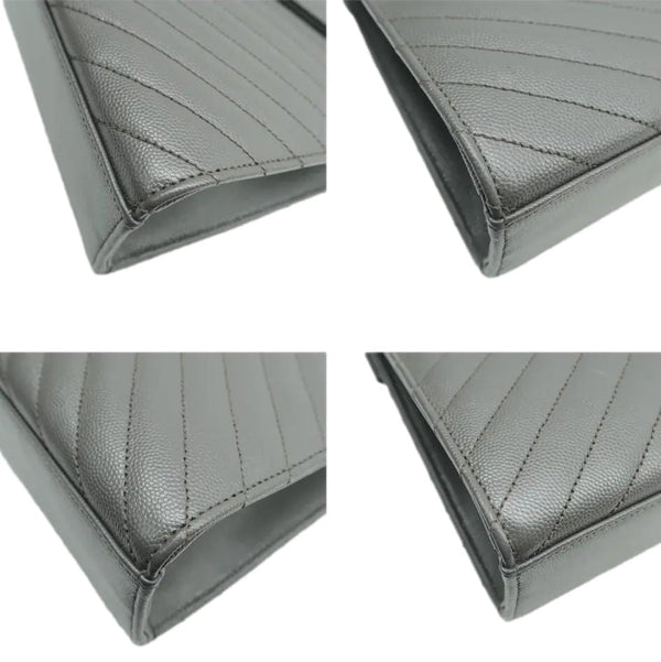 YVES SAINT LAURENT Gray Chevron Large Envelope Leather Bag with corners view