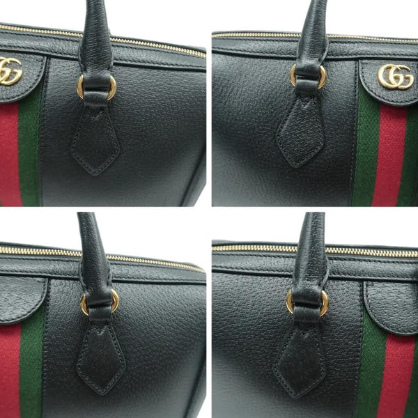 GUCCI Ophidia GG Web Leather Top Handle Shoulder Bag Black 524532