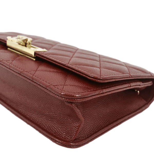 CHANEL Golden Class Quilted Caviar Leather Wallet on Chain Bag Maroon