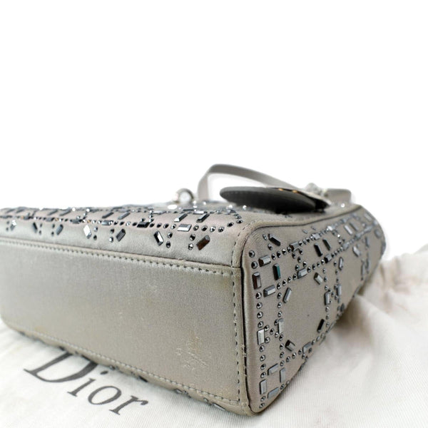 CHRISTIAN DIOR Mini Lady Dior Crystal Embellished Satin Shoulder Bag Gray