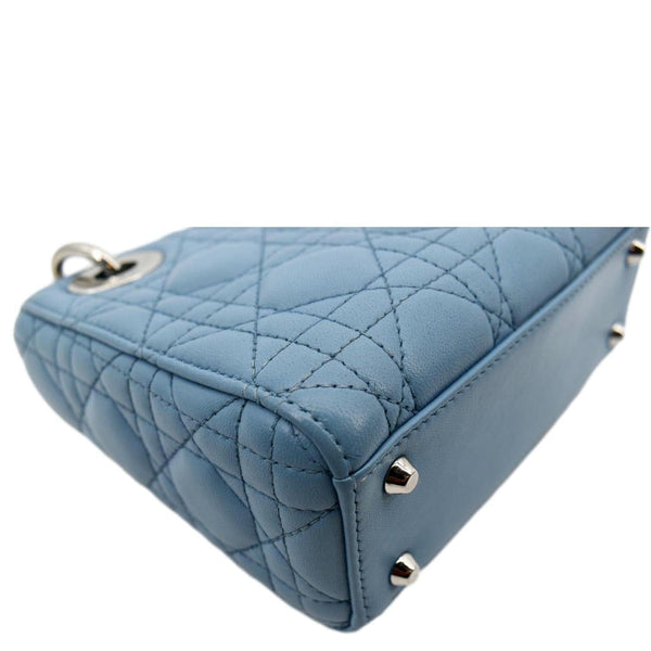 CHRISTIAN DIOR Mini Lady Dior Cannage Lambskin Leather Shoulder Bag Blue