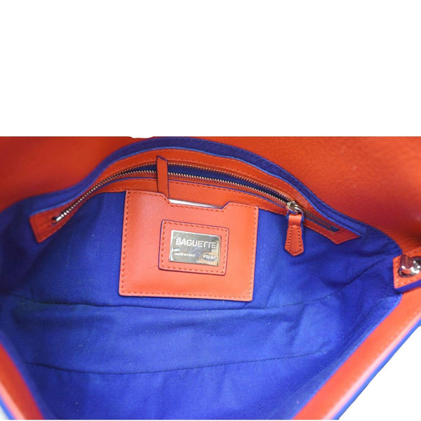 FENDI Monster Eye Baguette Calfskin Leather Crossbody Bag Orange