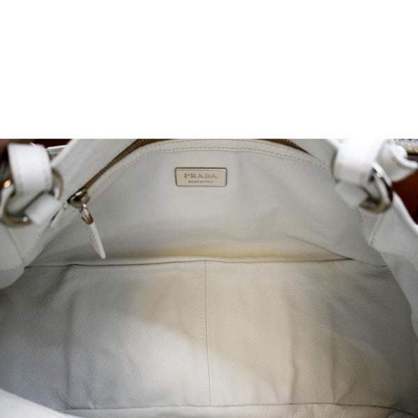 PRADA Paglia Vitello Daino Naturale Leather Satchel Bag Natural