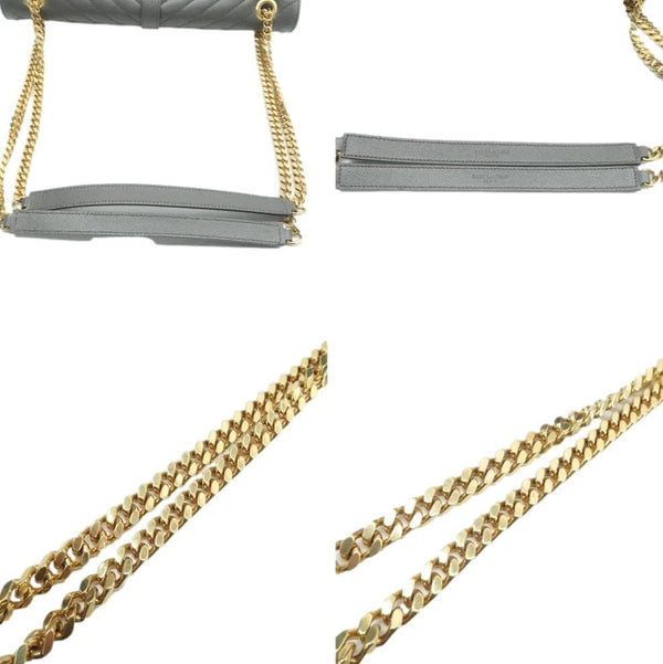 YVES SAINT LAURENT Gray Chevron Large Envelope Leather Bag with chain view