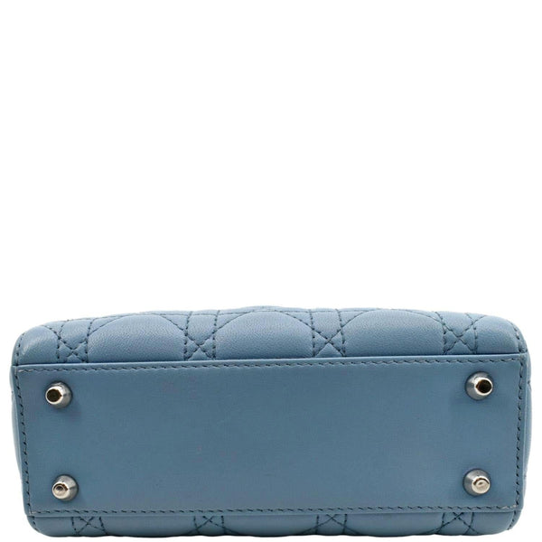 CHRISTIAN DIOR Mini Lady Dior Cannage Lambskin Leather Shoulder Bag Blue