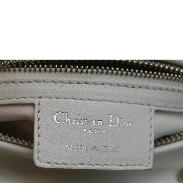 CHRISTIAN DIOR Medium Lady Dior Tweed Leather Shoulder Bag White