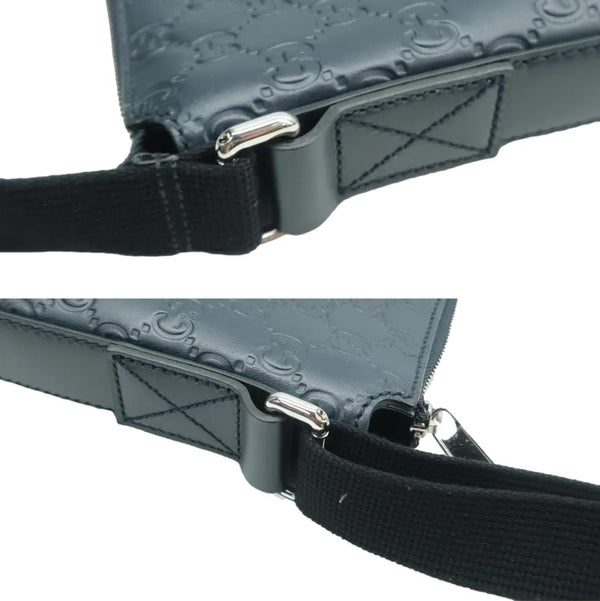 GUCCI Courrier Zip GG Leather Messenger Bag Blue 406408