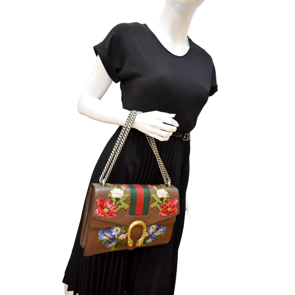 GUCCI Dionysus Medium Floral Embroidered Leather Shoulder Bag Dark Brown 403348