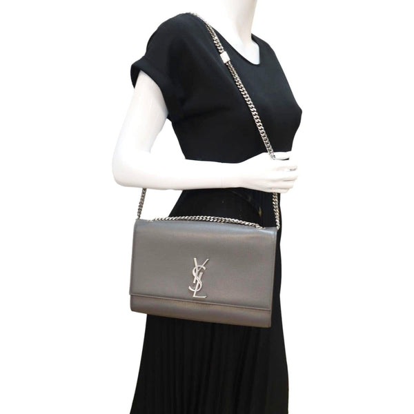 YVES SAINT LAURENT Kate Leather Shoulder Bag Gray