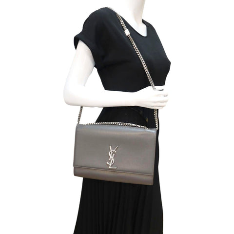 YVES SAINT LAURENT Kate Leather Shoulder Bag Gray