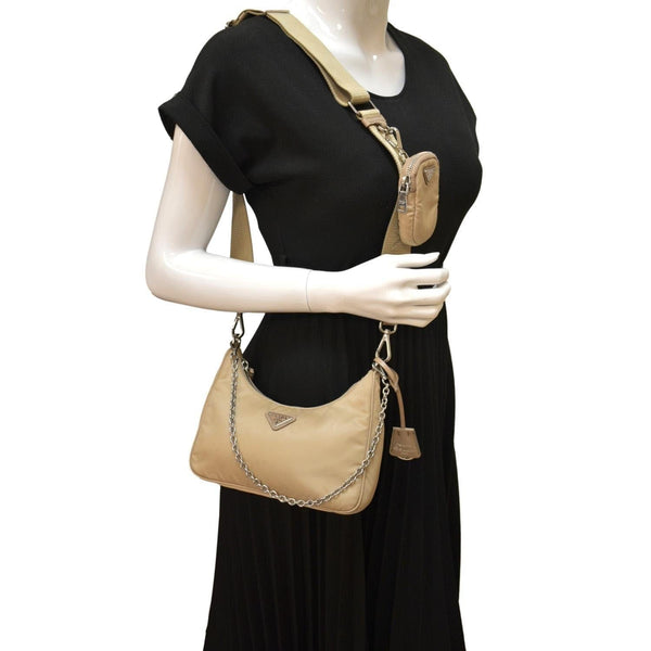 PRADA Re-Edition 2005 Re-Nylon Shoulder Bag Beige