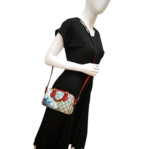 GUCCI Mini Blooms GG Supreme Canvas Top Handle Crossbody Bag Red 546312