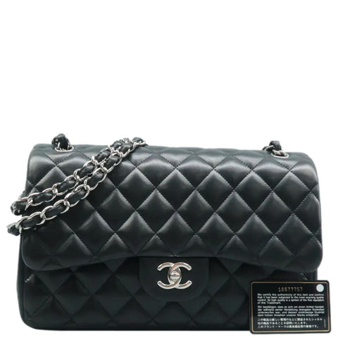 CHANEL Jumbo Classic Double Flap Shoulder Bag Black front side
