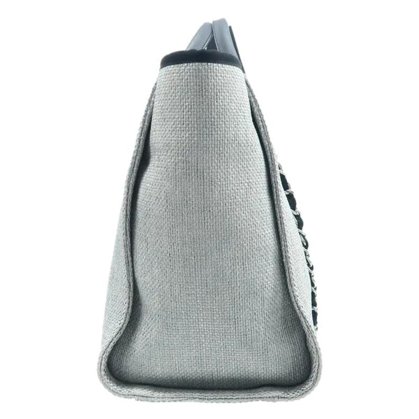 CHANEL Deauville Small Canvas Leather Tote Shoulder Bag White