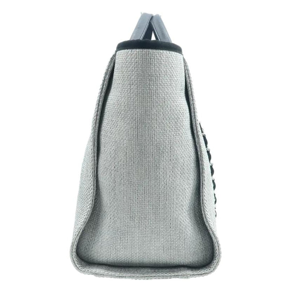 CHANEL Deauville Small Canvas Leather Tote Shoulder Bag White