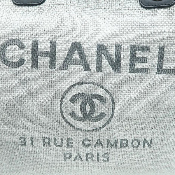 CHANEL Deauville Small Canvas Leather Tote Shoulder Bag White