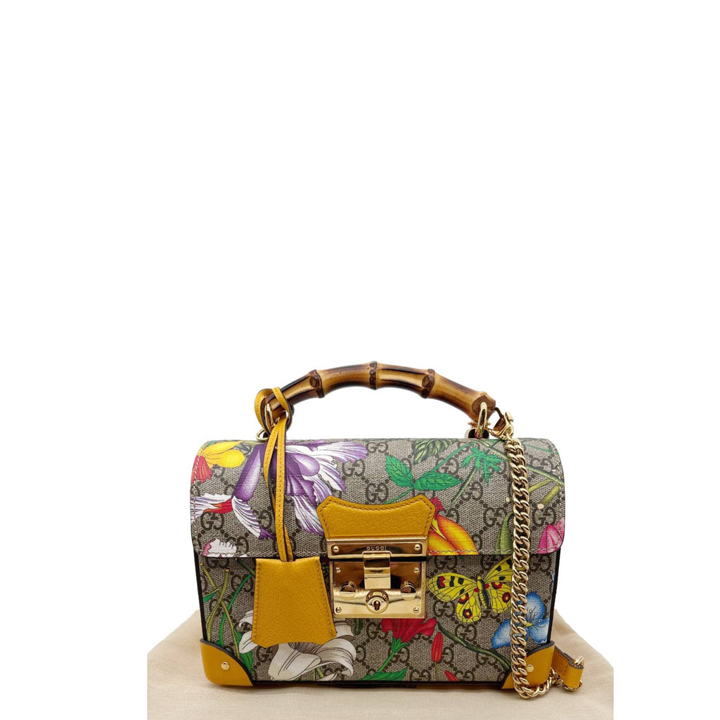 Gucci GG Supreme Flora Padlock Bamboo Shoulder Bag 603221