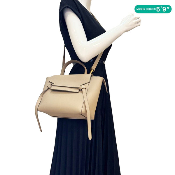 CELINE Nano Belt Grained Leather Shoulder Bag Taupe