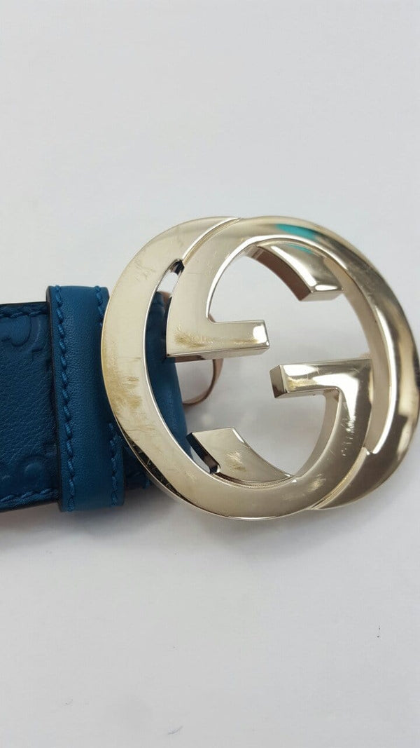 Gucci Teal Guccissima Leather Interlocking G Buckle Belt 114876 4618 (80/32)