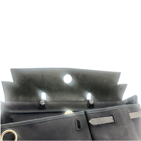 Hermes Herbag Canvas Leather Shoulder Bag Black - Open