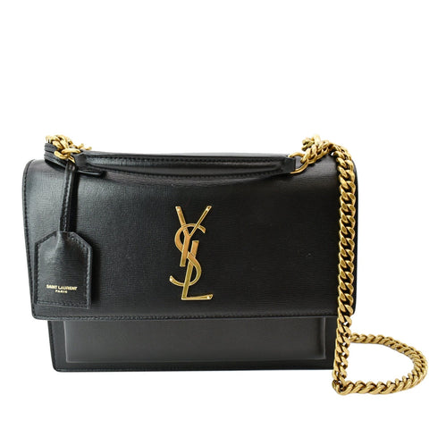 YVES SAINT LAURENT Monogram Sunset Medium Leather Shoulder Bag Black